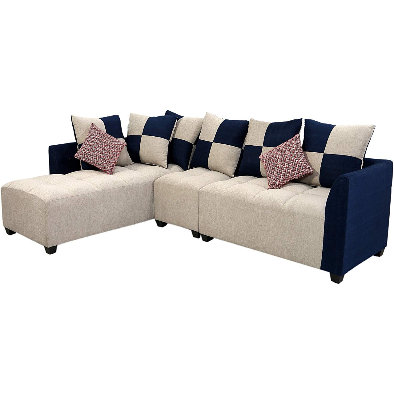 L Shape Sofa Set- Cornett Sectional Fabric Sofa Set- LHS, (Grey & Blue)