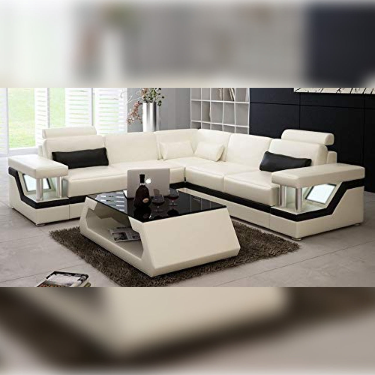 L Shape Sofa Set:- Fully Customizable Leather Sofa Set (Cream & Black)! –  Gkw Retail
