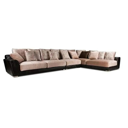L Shape Sofa Set- Kinley Sectional Fabric Sofa Set (Beige & Brown)