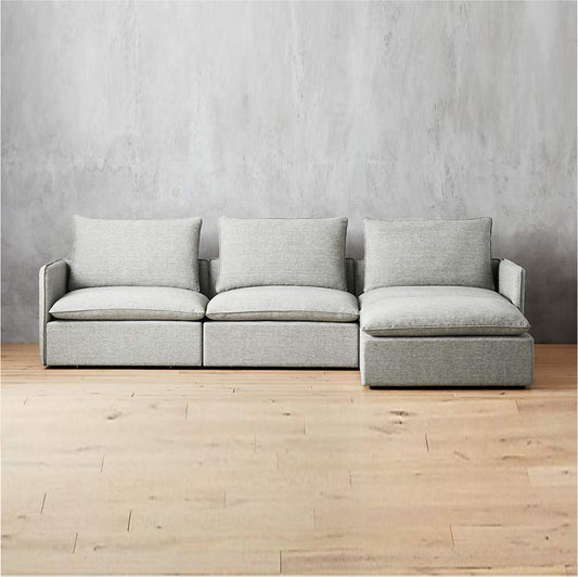 L Shape Sofa Set- Linen 4-Piece Fabric Sofa Set  (Grey)