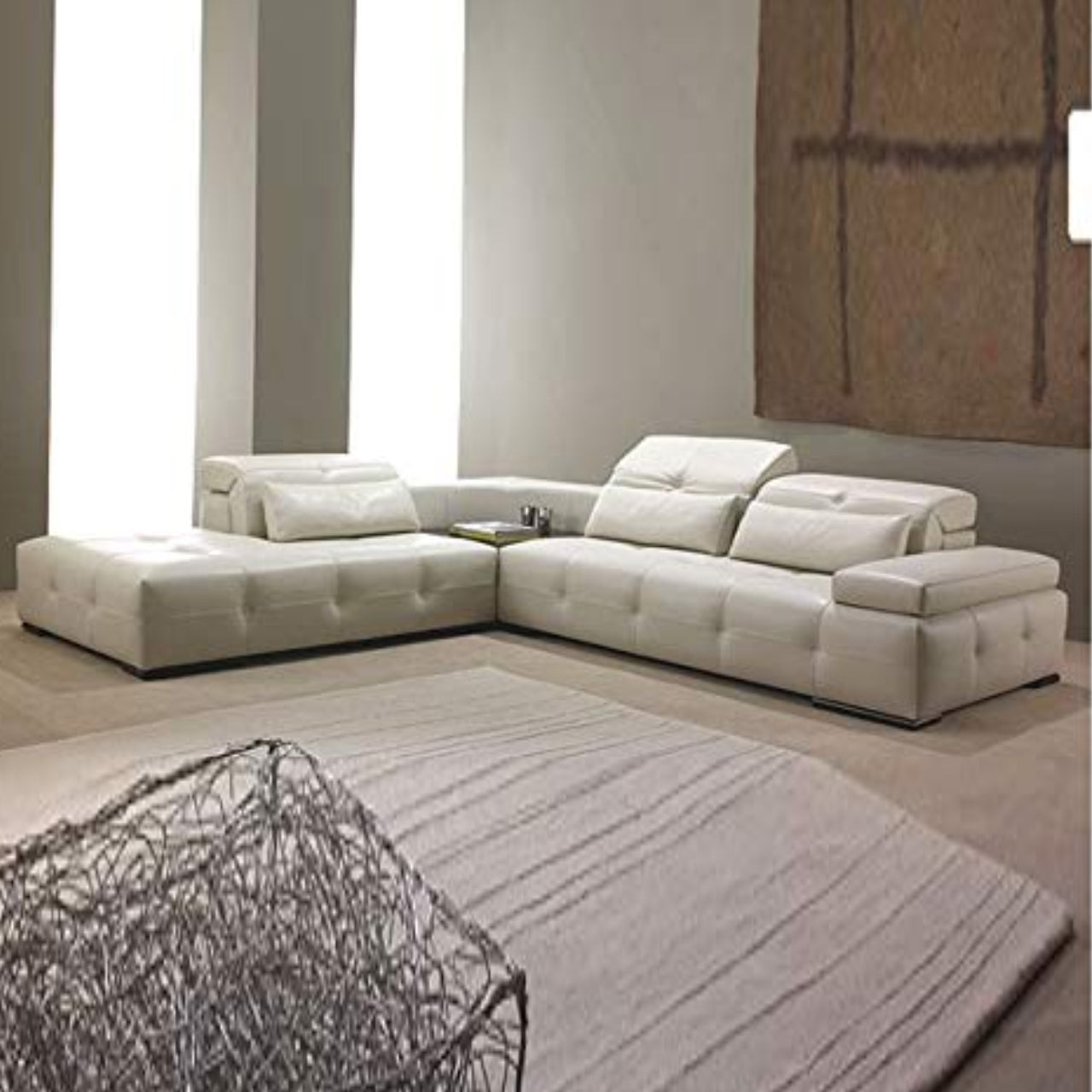 L Shape Sofa Set- Lounge Leatherette Sofa Set, Standard Size (Cream)