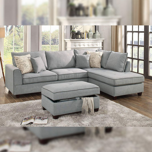 L Shape Sofa Set- Lounger Fabric Sofa Set Standard Size (Light Grey)