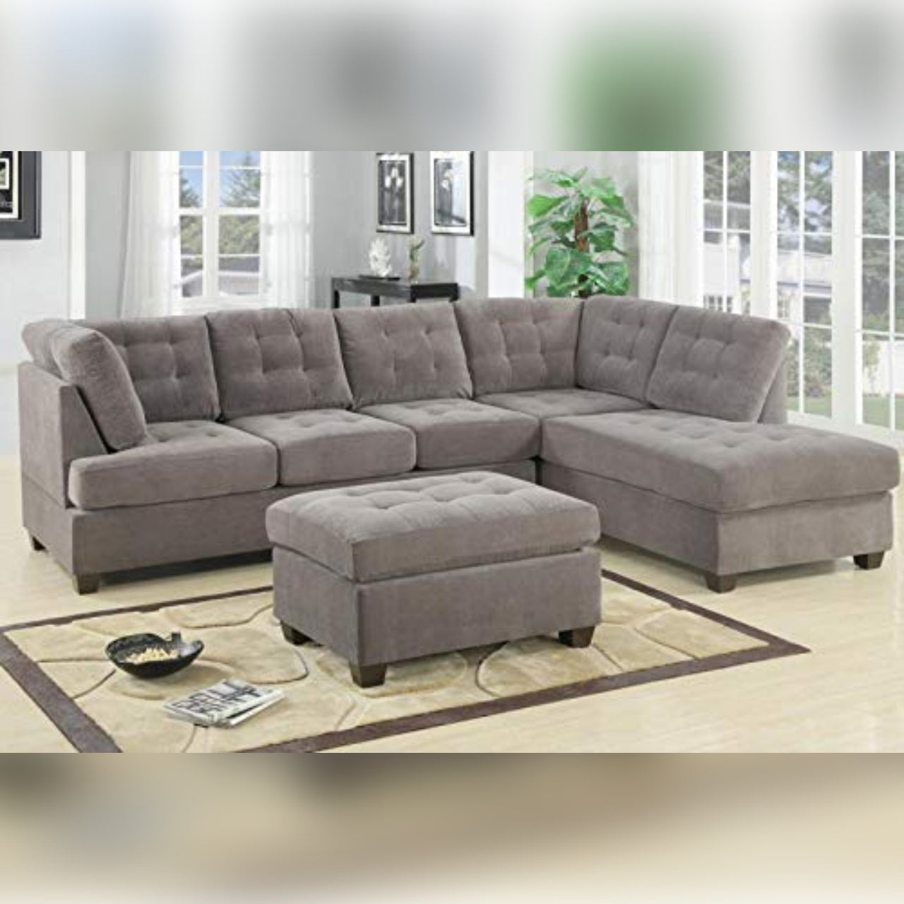 L Shape Sofa Set Lounger Fabric Standard Dark Grey Gkw Retail