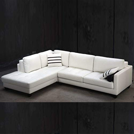 L Shape Sofa Set- Lounger Leatherette Sofa Set, Standard Size (White)