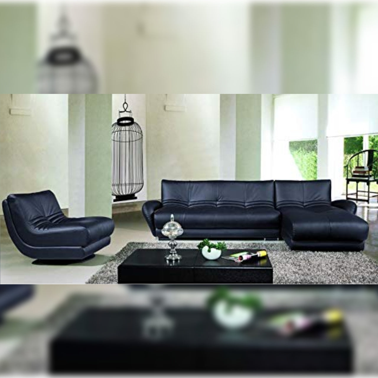 L Shape Sofa Set- Luxury Elegant Corner Leatherette Sofa set (Black)