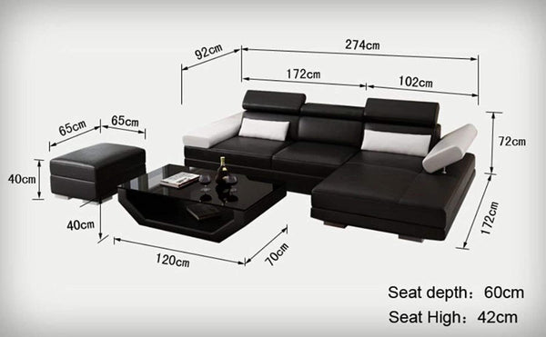 L Shape Sofa Set- Luxury European Sectional  Leatherette Sofa Set (Black, and White)