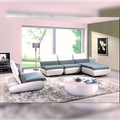 L Shape Sofa Set- Luxury Fabric Sofa Set, Standard Size, (Grey and White)