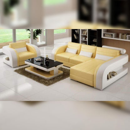 L Shape Sofa Set- Luxury  Modern Leatherette Sofa Set (Yellow and White)