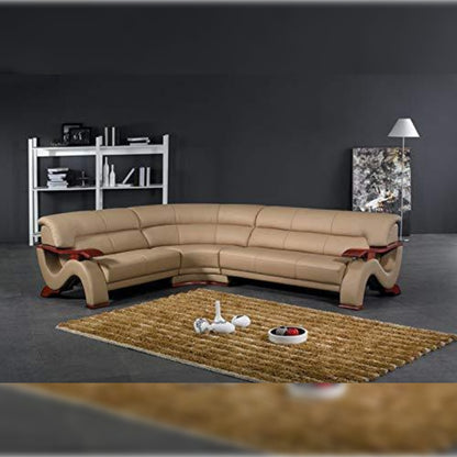 L Shape Sofa Set- Luxury Modular Sectional Hardwood Leatherette Sofa Set (Beige & Grey)