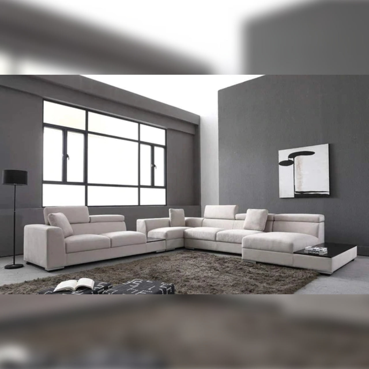 L Shape Sofa Set- Microfiber Modern Sectional Sofa Set, Standard, (Grey)