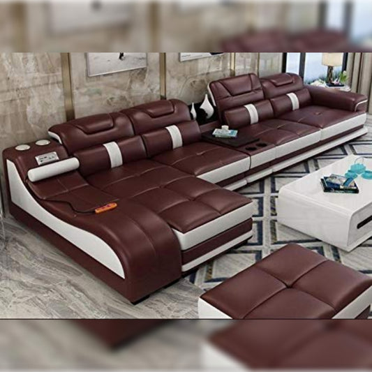 L Shape Sofa Set- Minimalist Sectional Leatherette Luxury Furniture Sofa Set