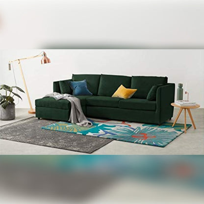 L Shape Sofa Set- Modern Sectional  Fabric Sofa Set (Dark Green)