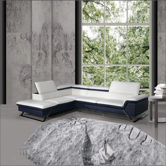 L Shape Sofa Set- Modern Sectional Leatherette Sofa Set (White & Blue)