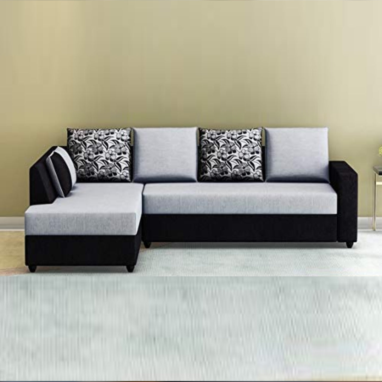 L Shape Sofa Set:- Munix Sectional Fabric Sofa Set - RHS  (Grey & Black)
