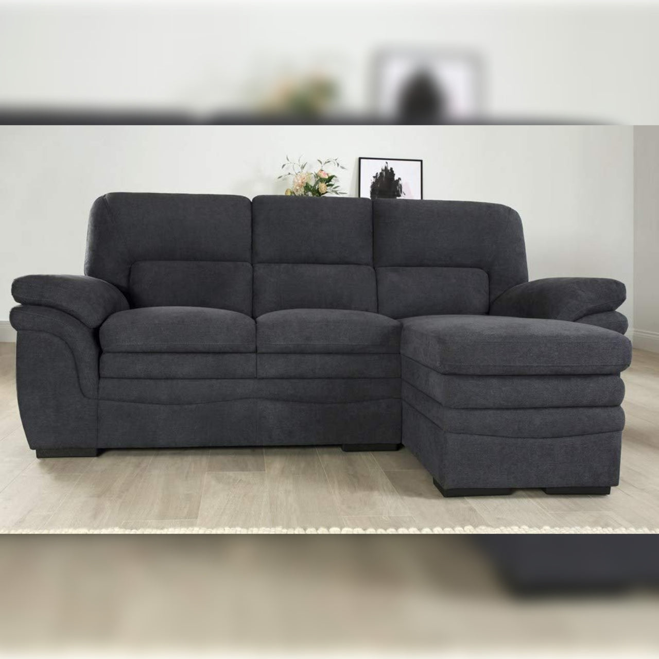 L Shape Sofa Set- Plush Corner Fabric Sofa Set (Slate Grey)