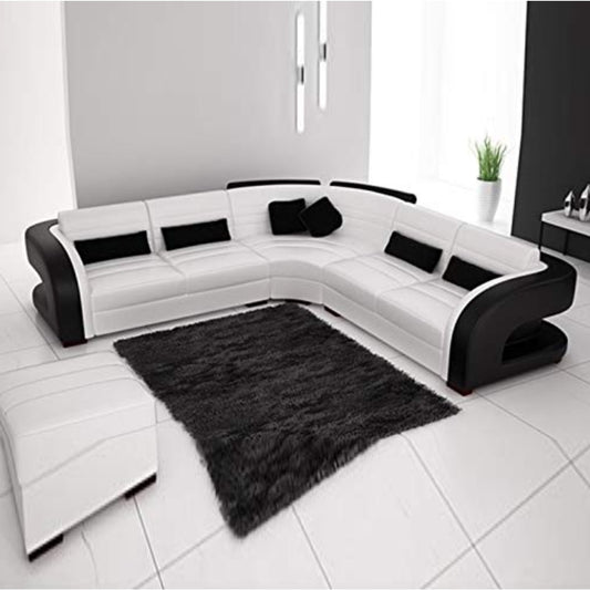L Shape Sofa Set- Prefixs Lounge Leatherette Sofa Set (White & Black)