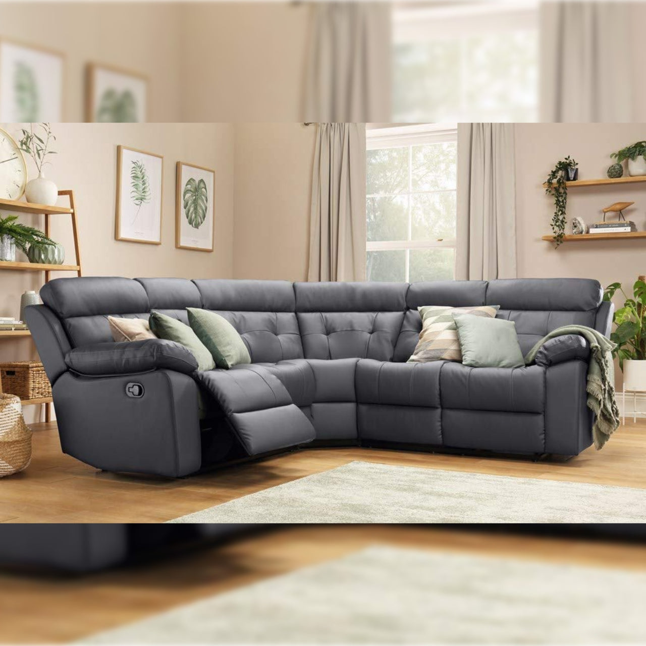 L Shape Sofa Set- Recliner Corner Leatherette Sofa Set (Grey)