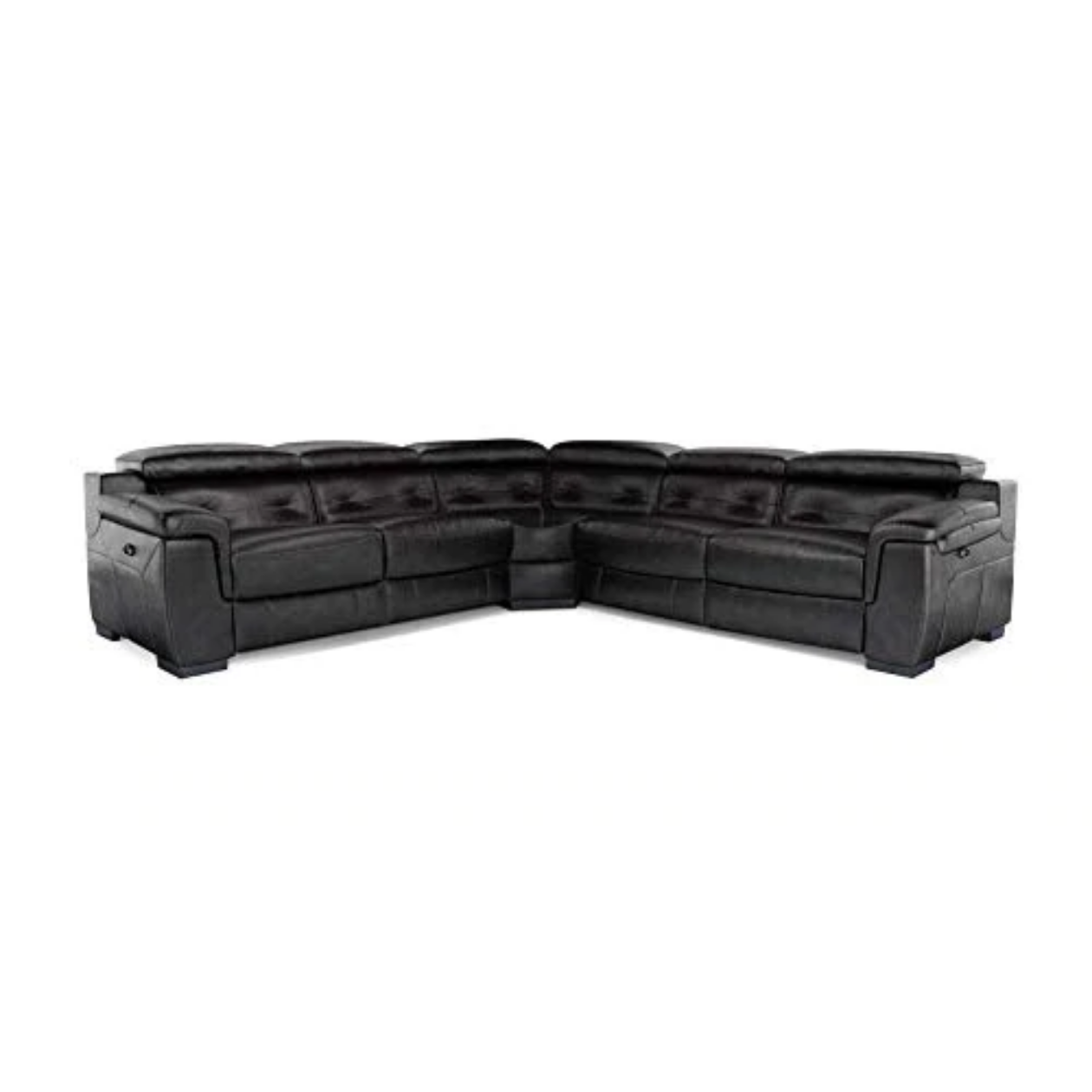 L Shape Sofa Set- Recliner Leatherette Sofa Set (Black)