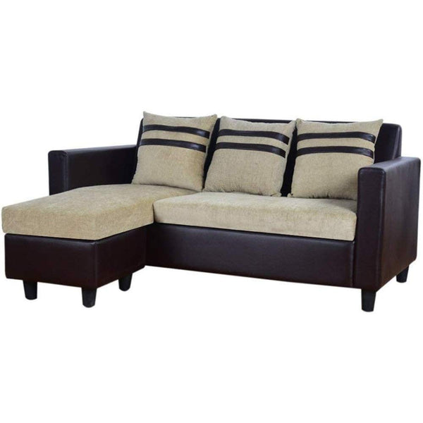 L Shape Sofa Set- Reversible  Mint Fabric Sofa Set (Beige-Brown)