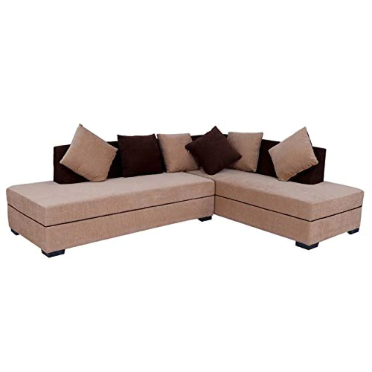 L Shape Sofa Set- Rome Sectional Fabric Sofa Set (Sandals Cream & Brown)
