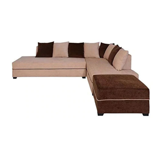 L Shape Sofa Set- Sectional Fabric Sofa Set with Puffies- LHS (Light Brown)