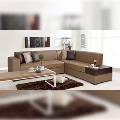 L Shape Sofa Set- Sectional Leatherette Sofa Set (Tan & Brown)