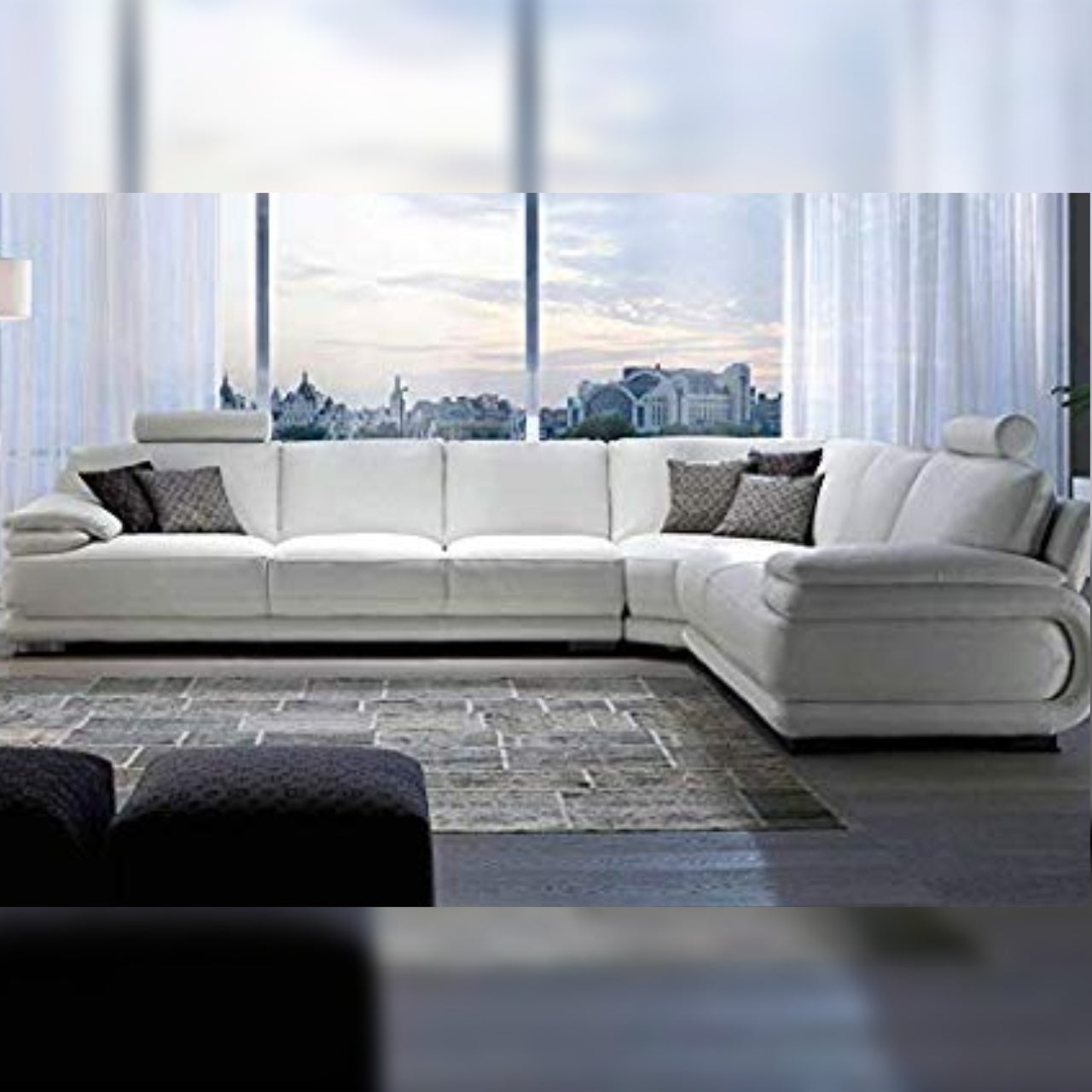 L Shape Sofa Set- Sectional Leatherette Sofa Set (White)