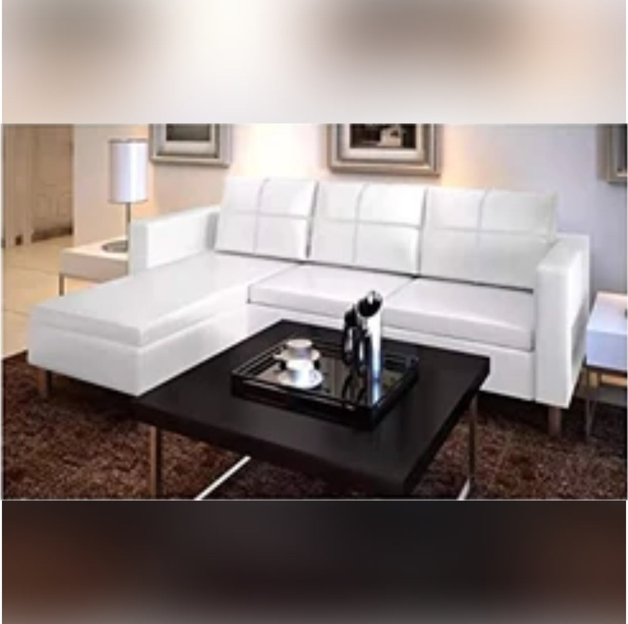 L Shape Sofa Set- Sectional Synthetic Leatherette Sofa Set (White)