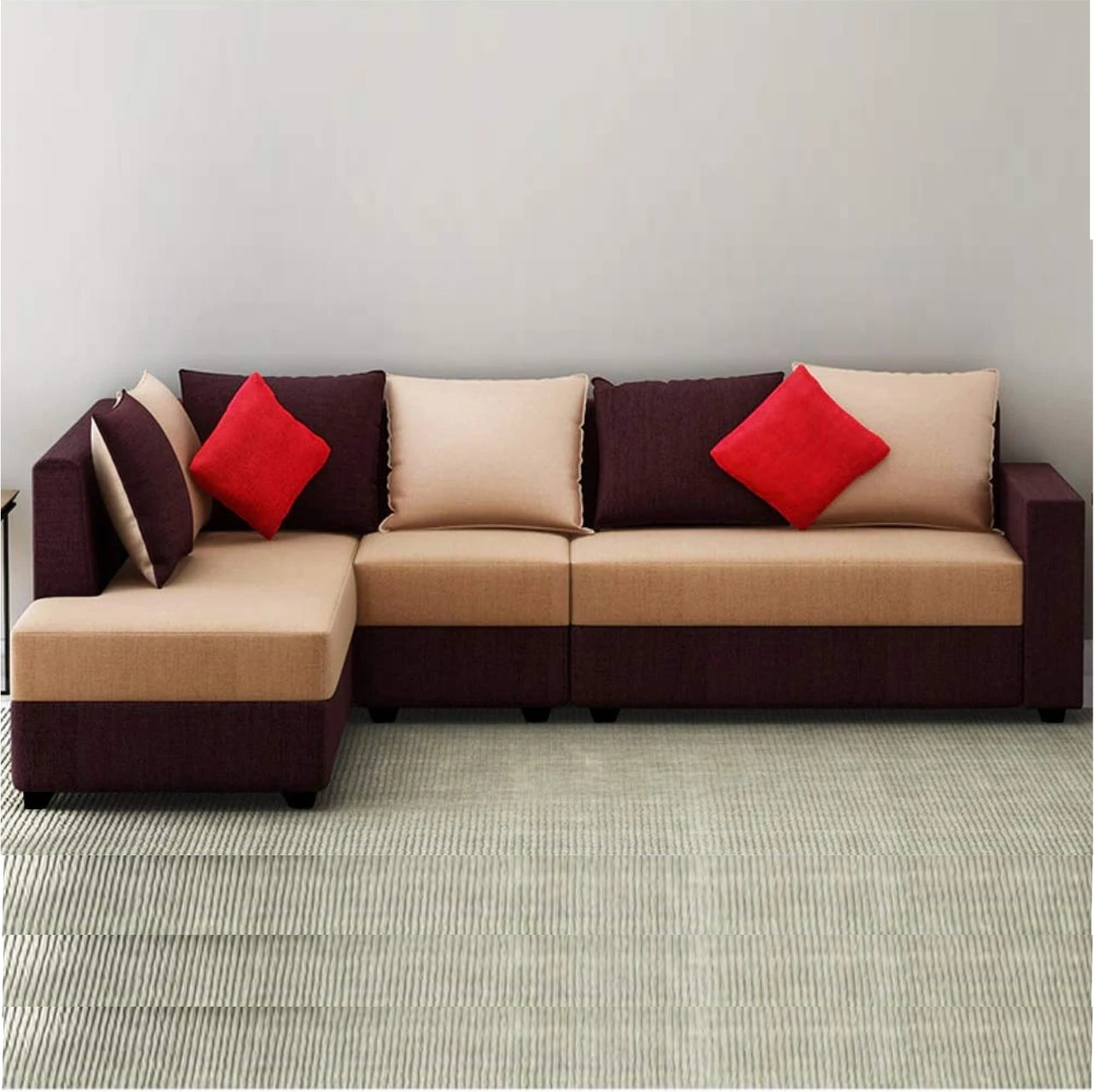 L Shape Sofa Set- Six Seaterwith Polyester Fabric Sofa Set - LHS  (Camel - Brown)