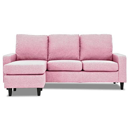 L Shape Sofa Set- Wood, Foam And Fabric Sofa Set With Lounger (Pink)