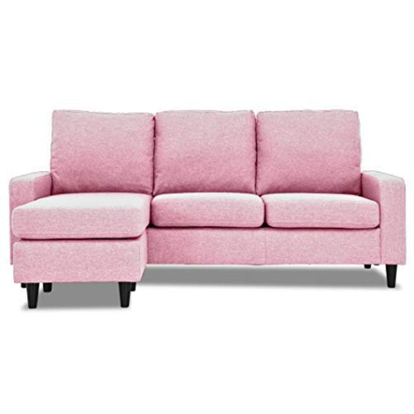 L Shape Sofa Set- Wood, Foam And Fabric Sofa Set With Lounger (Pink)