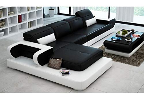 L Shape Sofa Set:- Amida Lounge Leatherette Sofa Set (Black & White)