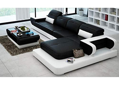 L Shape Sofa Set:- Amida Lounge Leatherette Sofa Set (Black & White)