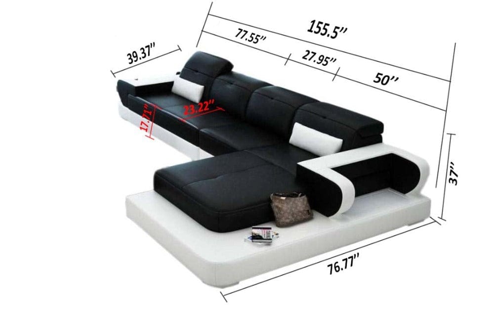 L Shape Sofa Set Amida Lounge Leatherette Sofa Set (Black & White)