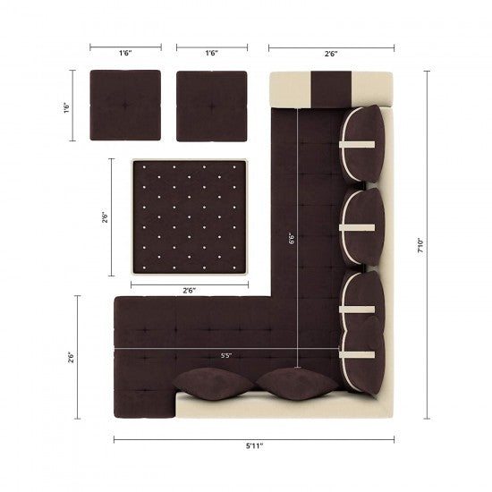 L Shape Sofa Set:- Angel Fabric Sofa Set 2 Puffy (Brown & Cream)