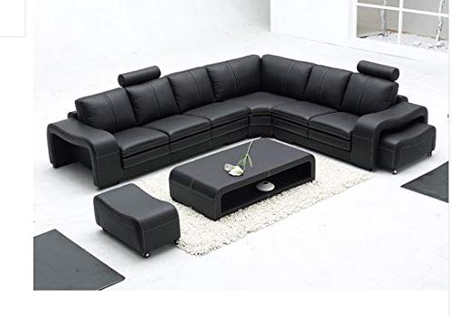 L Shape Sofa Set Antalya Leatherette Sofa Set (Black)