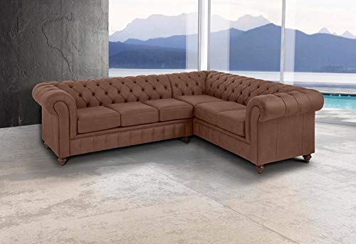 L Shape Sofa Set Bellem Hardwood Leatherette Sofa Set (Tan Brown)