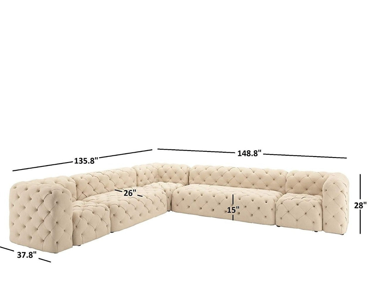 L Shape Sofa Set:-Chesterfield Hardwood Leatherette Luxury Furniture Sofa Set, (Beige)