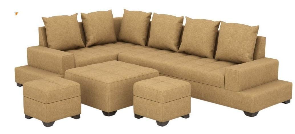 L Shape Sofa Set:- Cordora (3+1+1) Polyurethane Fabric Sofa Set (Brown)