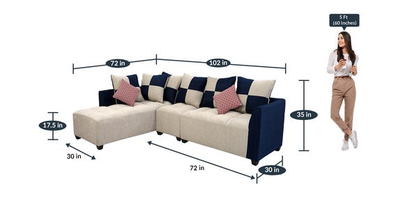 L Shape Sofa Set:- Cornett Sectional Fabric Sofa Set- LHS, (Grey & Blue)