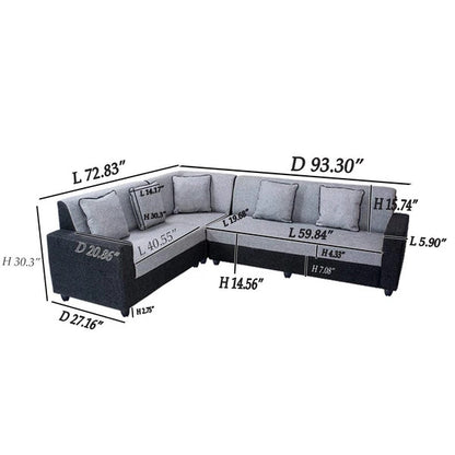L Shape Sofa Set:- Cosmo Wood Fabric Sofa Set  Sofa (Black & Grey)