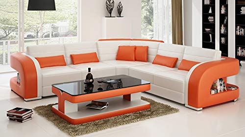 L Shape Sofa Set : Entile Leatherette 5 Seater Sofa Set(Orange and White)