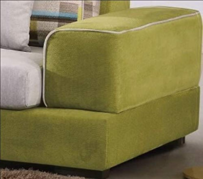 L Shape Sofa Set:- Fabric Sofa Set, Standard Size (Pear Green and Off White)