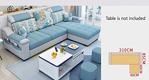 L Shape Sofa Set:- Fabric Sofa Set in (Sky Blue & White)