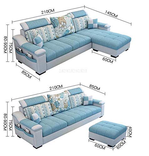 L Shape Sofa Set:- Fabric Sofa Set in (Sky Blue & White)