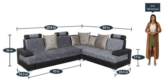 L Shape Sofa Set: GREY Sectional Fabric Sofa Set