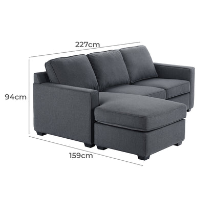 L Shape Sofa Set:- Hardwood Lounger Fabric Sofa Set ( Dark Grey)
