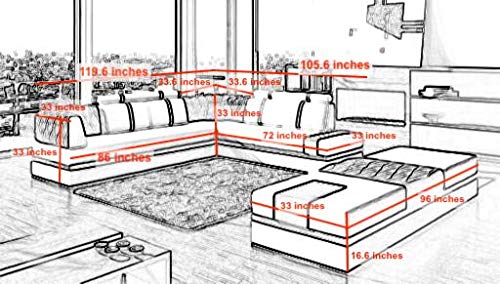 L Shape Sofa Set:-  Italian Corner Leatherette Sofa Set (White and Red)