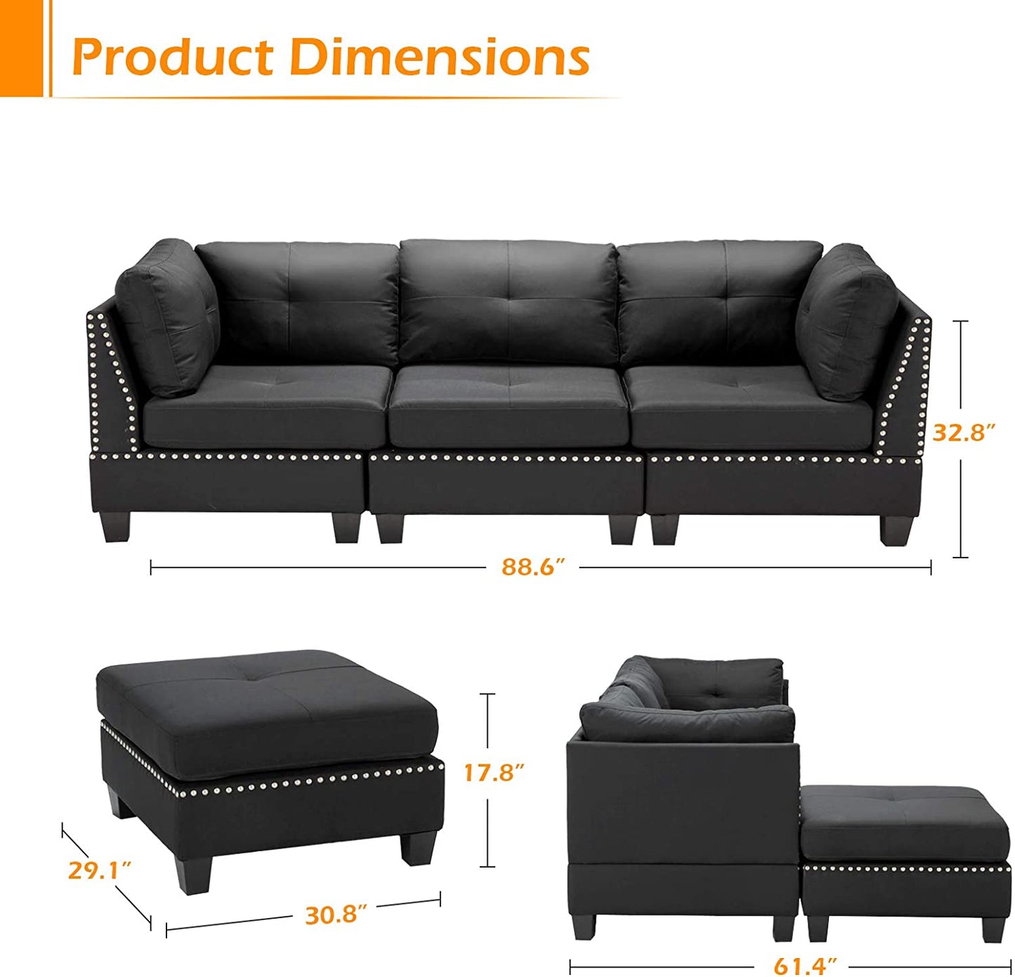 L Shape Sofa Set: L-Shaped Couch with Reversible Chaise