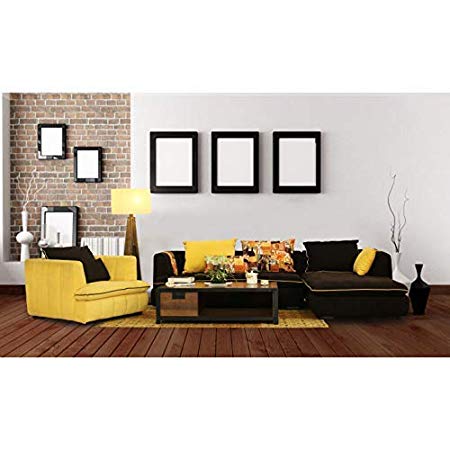 L Shape Sofa Set Leonard Hardwood Fabric Sofa Set (Yellow & Dark Grey)